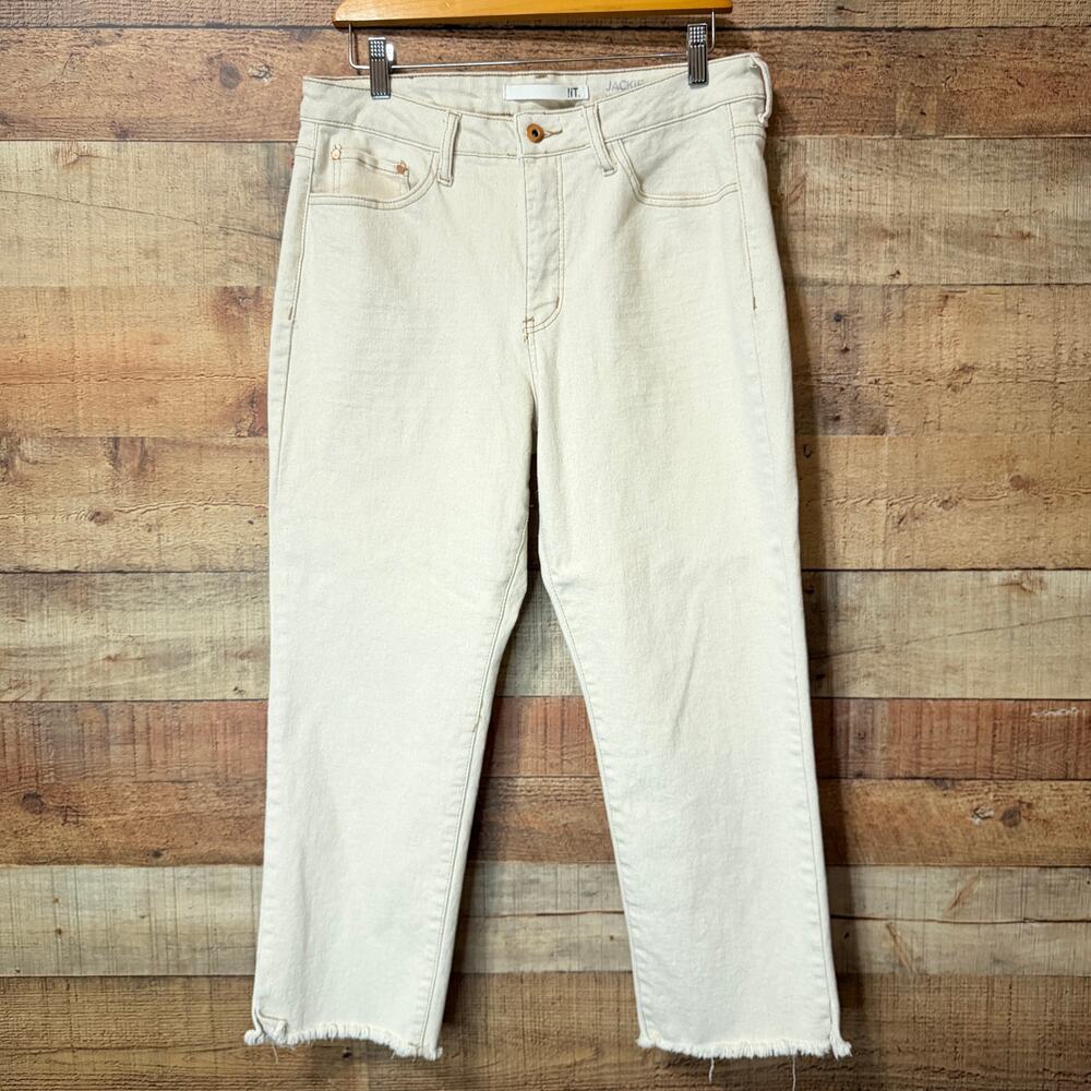 !IT High Rise Jackie Straight Leg Angle Jean in Cream/ Beige Size 14 NWOT